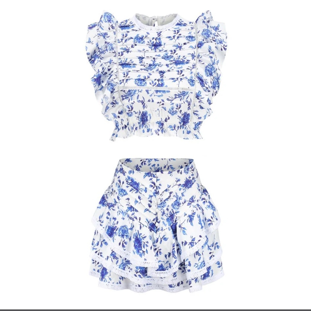 Floral Ruffle Top and Skirt Set